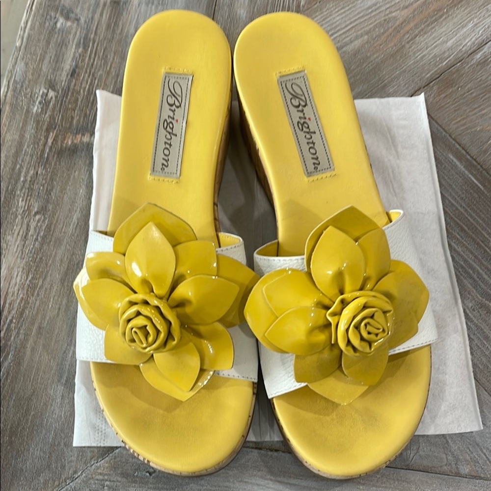 Brighton Yellow and White Sandals with Floral Design